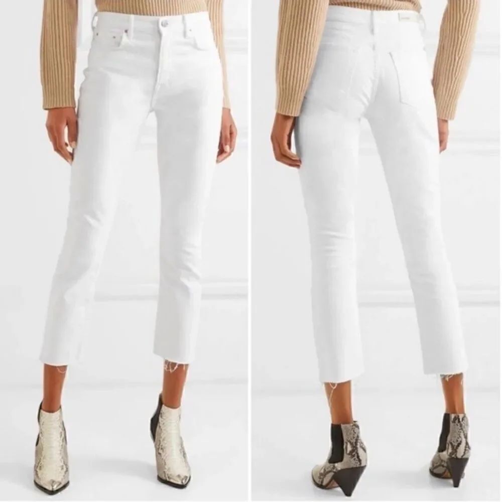 GRLFRND Reed Slim Leg Raw Hem Cropped Jean in Bronco (White) Size 26